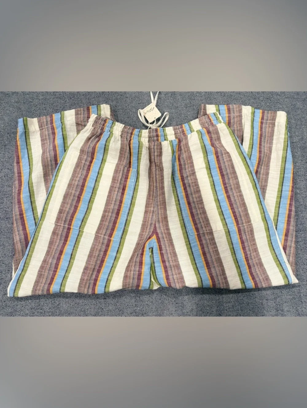 Free People Day's End Linen Striped Pull-On Pants | Color: Ivory Combo | size: L - Picture 6 of 8